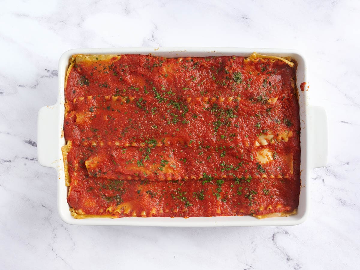 Lasaña vegana terminada.