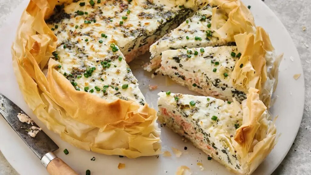 Quiche de requesón filo de salmón y espinacas de Emily English
