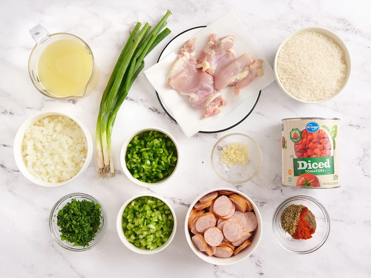 Ingredientes para hacer jambalaya.