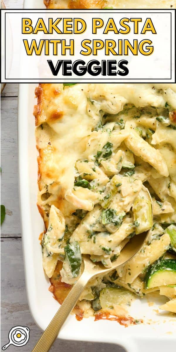 imagen de pin de pasta al horno con verduras de primavera