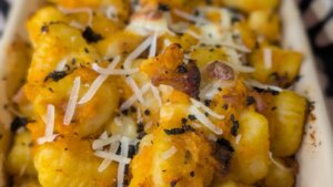 Ñoquis al horno de Rosaria Manchese con cerdo y calabaza