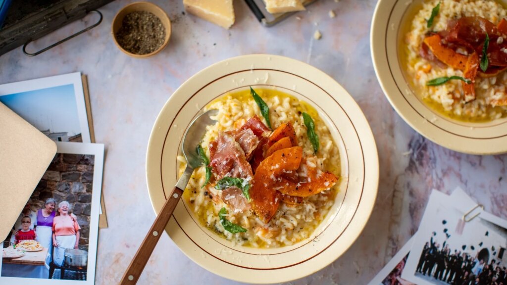 Cocina italiana de Donal: risotto de calabaza con jamón crujiente