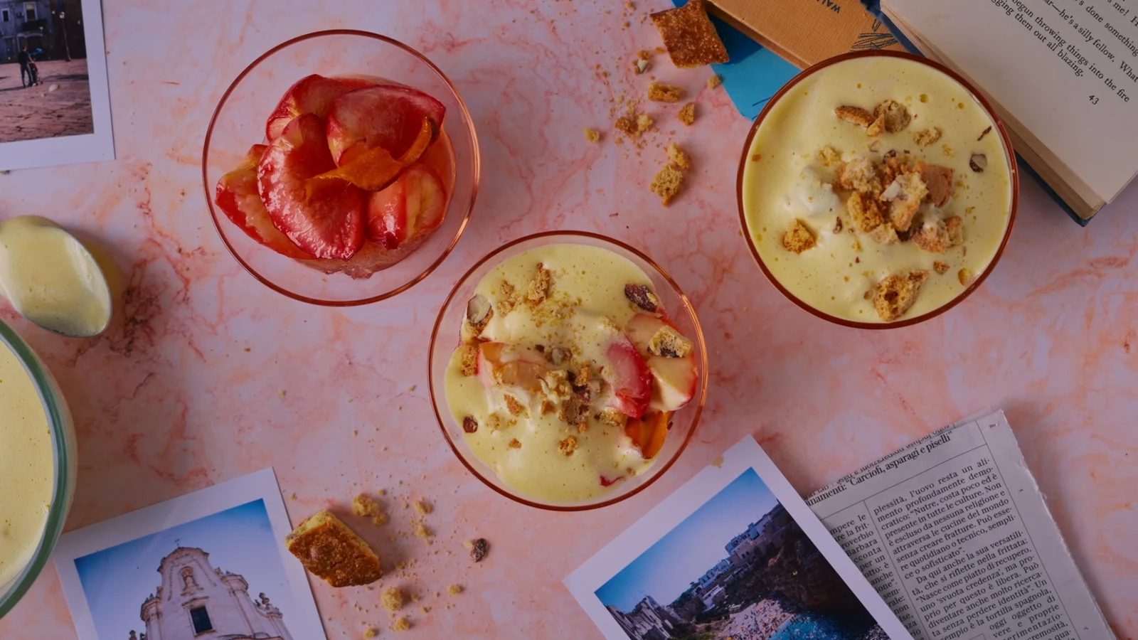 Cocina italiana de Donal: zabaglione con melocotones asados